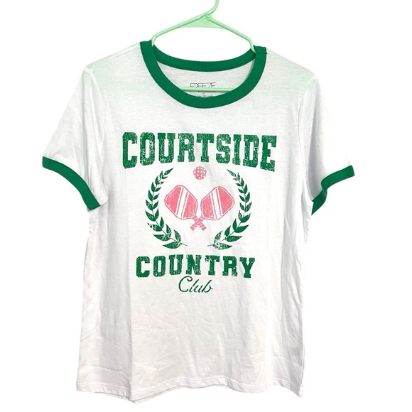 Freeze Tops - Freeze Pickleball Courtside Country Club Women's Graphic Ringer Tee Green Pink